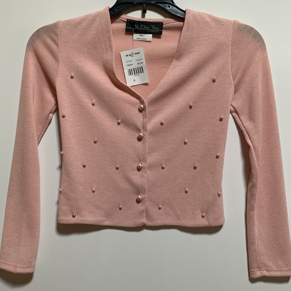 Pink Cardigan w Pink Pearls New Un Deux Trois - Picture 2 of 6